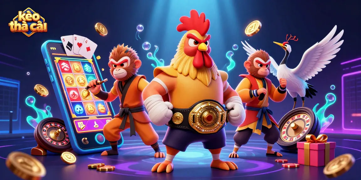 Engage with kèo nhà cái strategies through this vibrant casino-themed illustration packed with action and excitement.