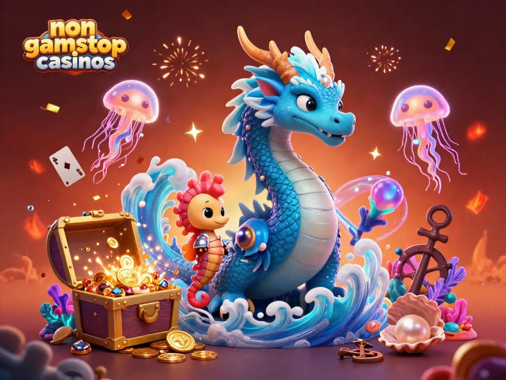 Engage with non gamstop casinos through vibrant underwater-themed 3D illustration filled with excitement.