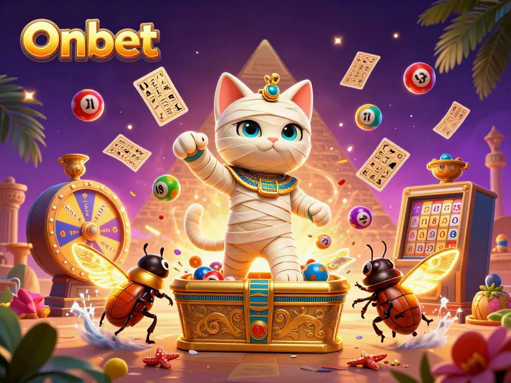 Experience Onbet's Egyptian-themed casino adventure with vibrant characters and thrilling gaming elements.