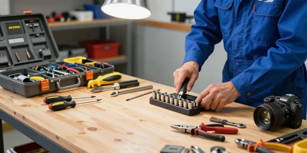 Mechanic using KS Tools hand tools in a professional workshop setting.
