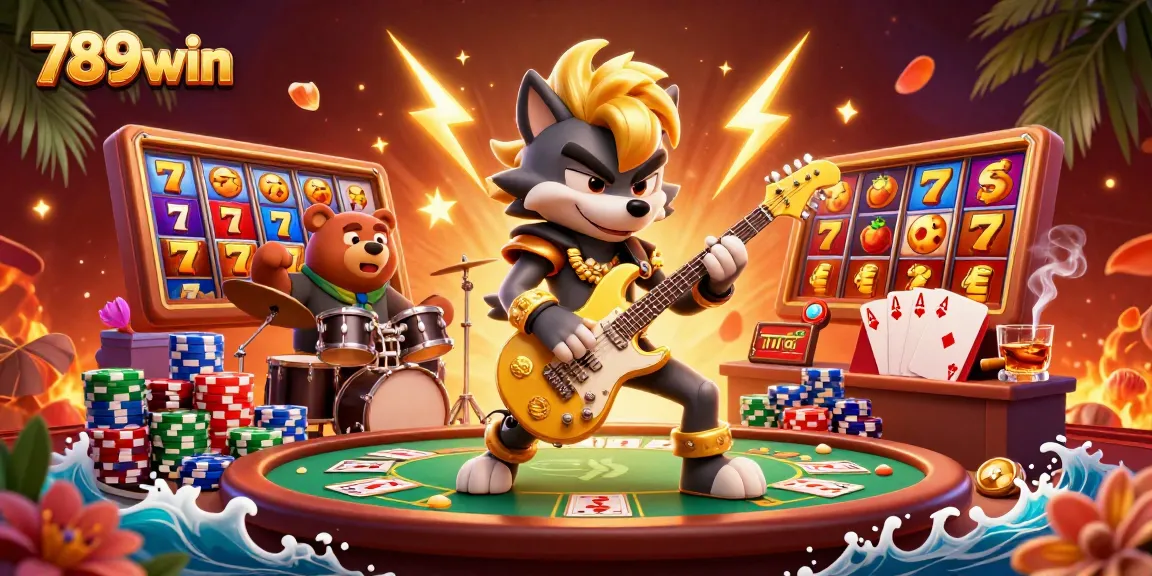 Experience thrilling casino action with 789win's energetic gaming scene featuring vibrant slot reels.