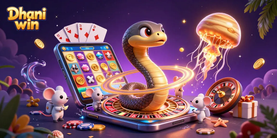 Dive into the thrilling world of Dhani win with adventurous characters in a vibrant casino scene.