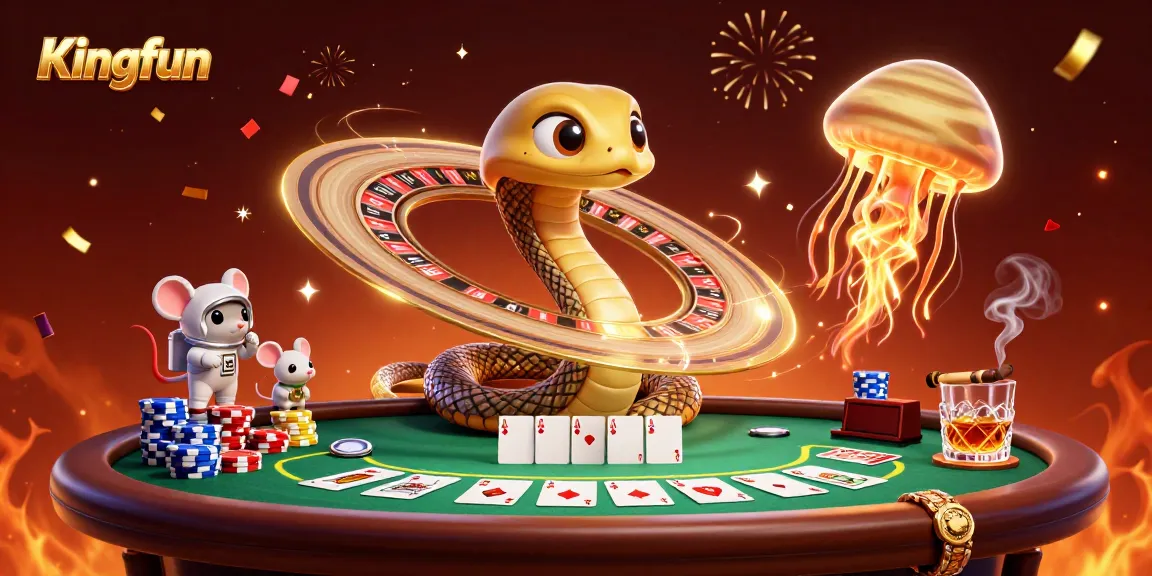Experience the excitement of Kingfun's cosmic casino with vibrant characters engaged in gameplay.